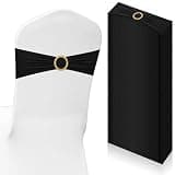 Tegeme 80 Pieces Chair Sashes & Bows - Stretch Spandex Chair Cover Band with Buckle for Wedding, Hotel Banquet, Birthday Party & Home Bulk Decorations (Black)