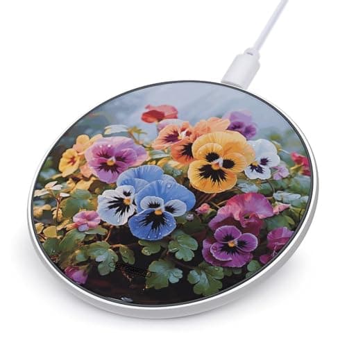 Pansy Flowers Wireless Charger, 10W Qi-Certified Fast Wireless Charging Pad with USB Cable & LED Indicator Fashion Charger Mat Portable Charging Station for All Qi-Enabled Phones