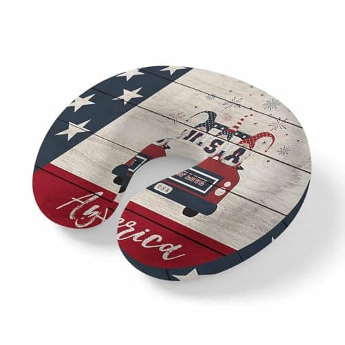 ZFUNCING Travel Pillows U-Shaped Neck Pillow American Flag Old Truck with Gnomes Ergonomic Memory Foam Pillow Head Cushion,Wooden Texture Soft Portable Neck Pillows for Office Airplane Car Train