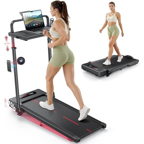Treadmill with Incline with Removable Desk Workstation, 3 in 1 Foldable Treadmill with Adjustable Handle Bar for Home/Office, 3.0HP Portable Walking Pad with Magnetic Remote & APP Control