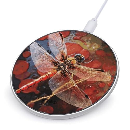 Red Dragonfly Wireless Charger 10W Fast Charging Pad Anti-Slip Qi Certified Wireless Charging Pad Charging Station Portable Phone Charger for All Wireless Charging Smartphone