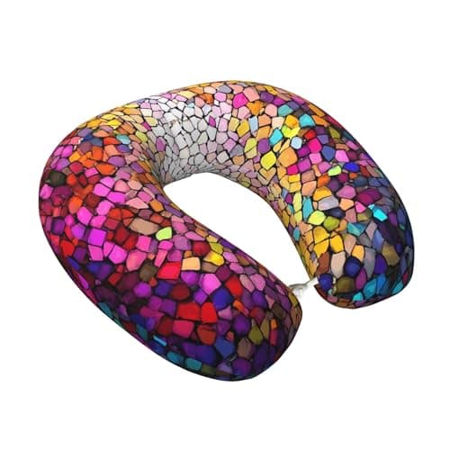Qewfoju Colorful Tie Dye Stained Glass 3 Pattern Travel Pillow Memory Foam Travel Neck Pillow Comfortable U Shaped Headrest Pillows for Traveling Office Planes Trains Car