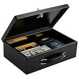 KYODOLED Fireproof Document Box with Key Lock, Small Lock Boxes for Personal Items, Fire and Water Resistance, Fireproof Safe Box for Documents, Jewelry, Passport, Cash, 12.6'' x 8.3'' x 4.3'' Black