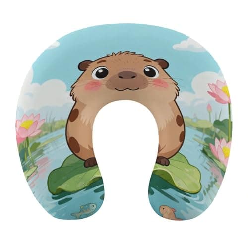 VstaDank The Capybara in The Lotus Pond Neck Pillow Soft Comfortable Travel U Shaped Pillows Portable Pillows for Shoulder Memory Foam Head Support Pillow for Airplane Car Home Office