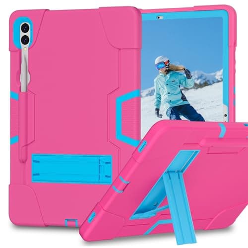 Tablet Case Compatible with Samsung Galaxy Tab S10 Plus 12.4inch 2024 SM-X820/X826B/X828U Kickstand Shockproof Rugged Hybrid Heavy Duty Protective Cover Rugged Stand Protection Case (Rose+Blue)