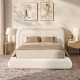 ADORNEVE Cloud Bed Frame Queen with 5.9" Headboard, Upholstered Platform Bed with Curve Round for Young Adults, Kid & Pet Families, 5 Inch Foam Cushioned, No Box Spring, 15-MinEasy Assembly, Cream
