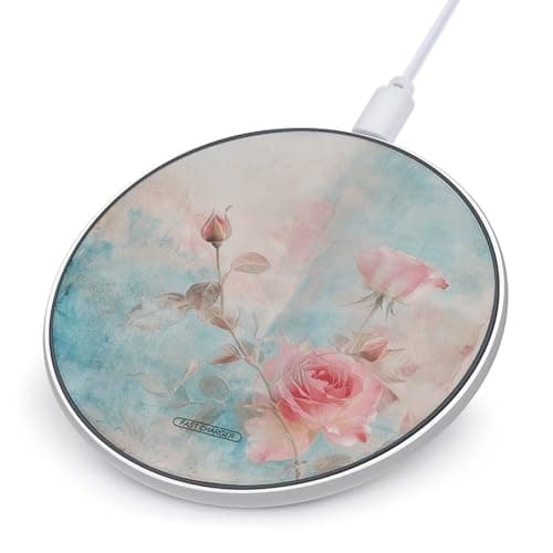 Retro Shabby Chic Wireless Charger 10W Max Fast Wireless Charging Pad Lightweight Charging Station Portable Ultra Slim Charger Mat for Most Phone for Travel Home Office Desk