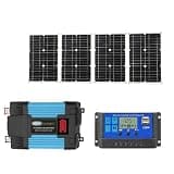 100W Foldable Solar Panel Kit with 500W Power Inverter (12V DC to 110V/220V AC) and 30A Charge Controller, PET Solar Power System for RV, Camping, and Off-Grid Emergency (110V)