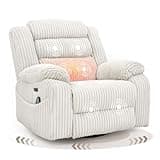 SINCRUMI Power Swivel Rocker Recliner Chair for Adults with Massage and Heat, USB and Type-C Charging Port, Infinite Position, Electric Glider Rocking Chairs for Living Room, Nursery, Pale Grey