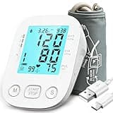 Blood Pressure Monitor Upper Arm for Home Use – Automatic BP Machine with Adjustable Arm Cuff 8.6"-16.5", USB Cable, Large Display with LCD Background (White A01)