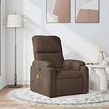 KHNLGFR Manual Reclining Massage Recliner Chair with 6 Vibration Points, Brown Microfiber Fabric, Side Pocket, 135-Degree Tilt
