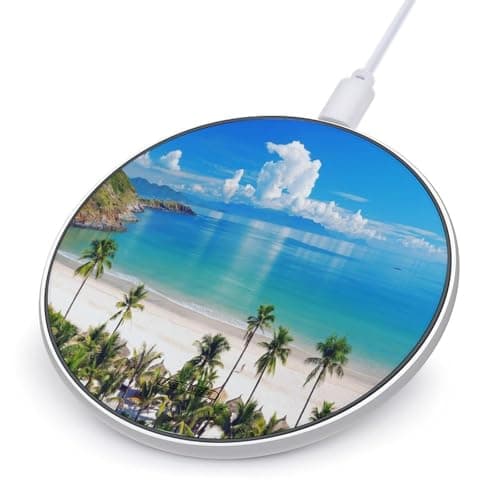Ocean Sea Beach Seashore Wireless Charger Portable 10W Fast Wireless Charging Pad Compatible with Phone Ultra-Thin Charging Station Lightweight Charger Mat for Travel Home Office Desk