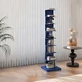 AErosx 9 Tier Metal Spine Bookshelf Tower, Floor Standing Vertical Book Shelf, Narrow Invisible Bookcase Open Display Shelf Storage Organizer for Study Room, Living Room, Office, Bedroom(Blue)