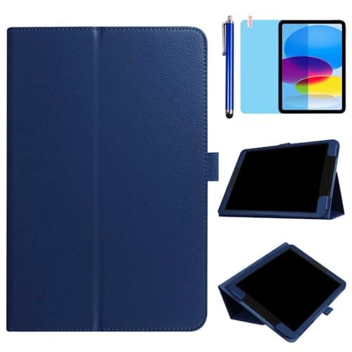 Case for iPad 10.9 inch 2022 (iPad 10th Generation Release A2696 A2757 A2777), Slim Leather Folding Stand Full Protective Cover Case,with Stylus Pen,Screen Film (Deep Blue)