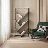 HomeRoots 489796 60.25 x 32 x 12 in. Gray Metal & Wood Five-Tier Geometric Bookcase
