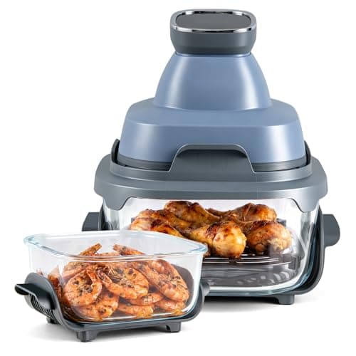 DORTALA Air Fryer, 4.2QT & 1.8QT Portable Glass Containers with Lids, 6 Presets, Microwave, Freezer, Dishwasher Safe, 428°F Max Temp, 1500W (Navy)