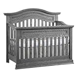 Pemberly Row Modern 4-in-1 Convertible Crib, Graphite Gray Finish, Wood Construction, Bold Raised Panel Design, Fixed Sides, Greenguard Gold Certified, 52.5 x 61.63 x 31.75 in Nursery Bed Furniture