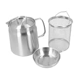 Omquot Grease Container with Strainer, Ergonomic Handle, Multifunctional, Durable 304 Stainless Steel Oil Strainer Pot, Large Capacity, with Frying Basket for Kitchen (1.5L)