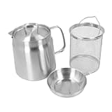 Omquot Grease Container with Strainer, Ergonomic Handle, Multifunctional, Durable 304 Stainless Steel Oil Strainer Pot, Large Capacity, with Frying Basket for Kitchen (1.5L)