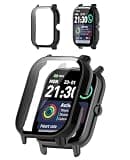 Protective Case Cover Compatible with Trunsif 1.85" Smartwatch, Hard PC Shell & 9H Tempered Glass Screen Protector - Shockproof, Full Coverage, Scratch-Resistant (Black)