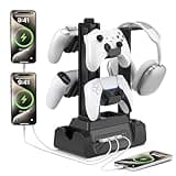KDD Charging Station for Multiple Devices - 4 Ports Charging Dock with Controller and Headset Stand - 3 USB A & 1 USB C for Cellphone Tablet and Other Electronic - Multi Storage for Gaming Accessories