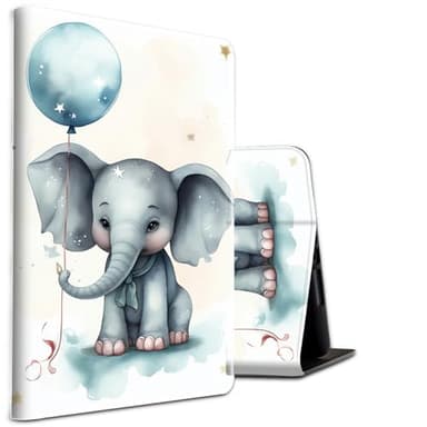 Case for Kindle Fire 7 Tablet (12th Gen, 2022 Release) and Fire 7 Kids Tablet (12th Gen, 2022 Release) PU Leather Shockproof Stand Protective Cover with Auto Sleep/Wake,Elephant Balloons