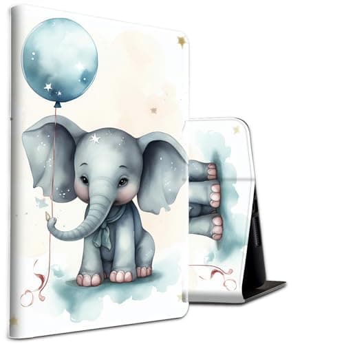 Case for Kindle Fire 7 Tablet (12th Gen, 2022 Release) and Fire 7 Kids Tablet (12th Gen, 2022 Release) PU Leather Shockproof Stand Protective Cover with Auto Sleep/Wake,Elephant Balloons