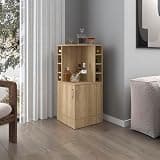 agnixnaf Corner Bar Wine Cabinet with Bottle Rack,Open Shelves,and Hidden Storage,for Living Room,Dining Room,Kitchen,Natural Oak
