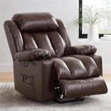 Power Lift Recliner Chair with Heat and Massage Leather Electric Recliner Sofa with Cup Holder Side Pocket for Living Room Bedroom Furniture
