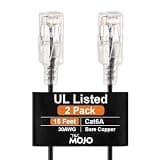 Tecmojo UL Listed Ultra-Slim Cat6a 15ft Ethernet Cable, 30AWG 100% Pure Copper, 10Gbps Network Cable for Router, Modem, Xbox, Laptop, Servers, 2-Pack, Black
