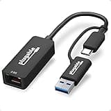 Plugable 2.5G USB-C and USB to Ethernet Adapter – Dual-Connector 2-in-1 USB-C to RJ45 2.5Gbps LAN, Compatible with Thunderbolt 5 & 4, USB4, USB 3.0, Windows, Mac, ChromeOS, iPhone 15 & 16
