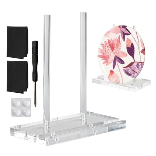 XKQTRMVA Tabletop Acrylic Display Stand Holder Artwork Storage Rack Clear Acrylic Book Display for Picture, Tablet, Canvas Board, Magazine, Plate,Frame, Albums Record, Plaque with Cleaning Cloth