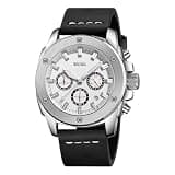 CARLIEN Men's Fashion Chronograph Watch Luminous Hands Leather Strap 30M Water Resistant (Black Silver)