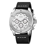 CARLIEN Men's Fashion Chronograph Watch Luminous Hands Leather Strap 30M Water Resistant (Black Silver)