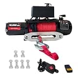 Chic Muse 13800lbs Electric Vehicle Winch, Waterproof IP67 85ft Red Synthetic Rope Truck Winch with Wireless Handheld Remote, 12V Power Winch for Towing UTV Off Road Vehicle