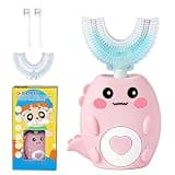 KEGOZ Kids Electric U Shaped Toothbrush for Ages 2-6, Sonic 360º Cleaning Toothbrush with 4 Brush Heads, 3 Modes, 50s Timer, IPX7 Waterproof, Cartoon Dinosaur Design, Gift for Boys & Girls (Pink)