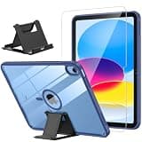 Akkerds Clear Case for iPad A16 11th Generation 11 Inch 2025 with Screen Protector & Foldable Stand, for iPad 10th Generation Case 10.9 Inch 2022 Cute Slim Cover Hard Magnetic Back, Blue Border