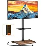TVON Floor TV Stand with Power Outlet, TV Mount Stand for 32-65 inch TVs up to 88 lbs, Swivel TV Stand Mount with Height Adjustment and Rustic Brown Wood Base, Max VESA 400x400mm