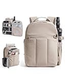 BAGSMART Puffy Camera Backpack, Camera Bags for Photographers, DSLR/SLR Mirrorless Photography Camera Case, Small Water-resistant Travel Backpack for Women with Laptop Compartment, Brown