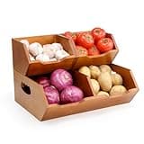 Aquzee Wooden Pantry Storage Baskets, Stackable Potato and Onion Storage Bin, 2-Tier Garlic Container, Vegetable Organizer for Kitchen, Countertop Storage for Fruit, Veggies, Produce and Bread – 3 Set