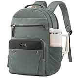 LOVEVOOK Laptop Backpack for Women with Leather Trim & Tumbler Pockets, 15.6" Work Backpack Purse, Travel Personal Item Bag, Carry On Business Computer Bag for Office, School, or Gift, Sage Green