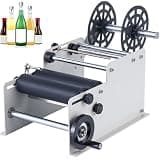 Acivirdde Manual Desktop Label Applicator, Round Bottle Labelling Machine for Glass & Plastic Bottles, Adhesive Labeller 10–130mm (White)