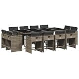 Makastle 13 Piece Patio Dining Set with Cushions, Gray PE Rattan, 86.6" x 41.7" x 28.7", Rectangular, Assembly Required