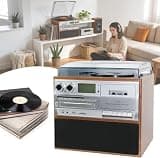 Retro Record Player with CD and Cassette, 3-Speed Vinyl Turntable, Stereo Speakers, AM/FM Radio, Dust Cover for Vintage Home Entertainment