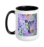 Floral Hummingbird Purple Flower Ceramic Mug, Black/White, 15oz