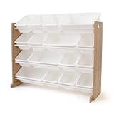 Humble Crew Toy Storage Organizer with 16 Removable Storage Bins for Kids Playroom, 4-Tier Toddler Toy Organization and Storage, Natural Wood/White