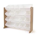 Humble Crew Toy Storage Organizer with 16 Removable Storage Bins for Kids Playroom, 4-Tier Toddler Toy Organization and Storage, Natural Wood/White
