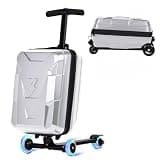 MOMOKOVA 2-in-1 Folding Scooter Luggage for Kids & Adults, 3-D Hardshell Ride-On Scooter Suitcase with Adjustable Handle & Silent Wheels, Lightweight Travel Suitcase for Children Teens