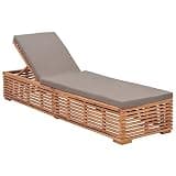 KHNLGFR Solid Teak Wood Sun Lounger with Dark Gray Cushion, Outdoor Reclining Lounger 4 Positions, Teak Garden for Patio