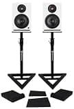 Rockville APM6W v2 Bundle: 6.5 in 400W Peak / 100W RMS Powered Studio Monitor Speakers, RVSM1 Pair Near-Field Stands, RRS190S Foam Monitor Isolation Pads 7.5 x 9.5 in, USB, Bluetooth, 3-Items